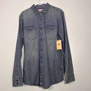 NWT Levi's Women's Blue Denim Jean Button Up Shirt Sz L Chambray Casual Capsule